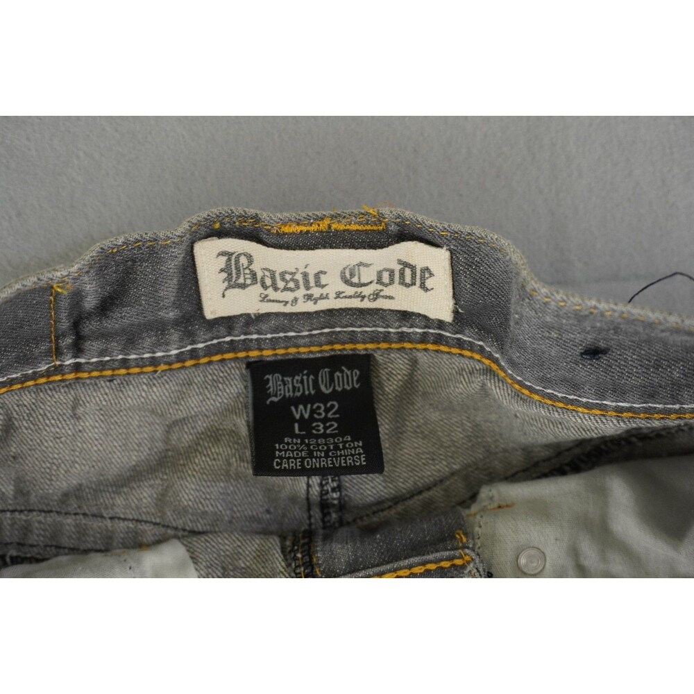 Vtg Basic Code Men's 32x32 Jeans Fleur De Lis Embroidered Baggy Y2K Grey Denim - Picture 10 of 10